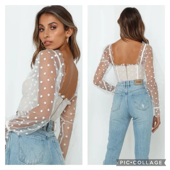 Runaway The Label Chloe White Spot Crop Top Size Medium NWTi - Picture 2 of 15